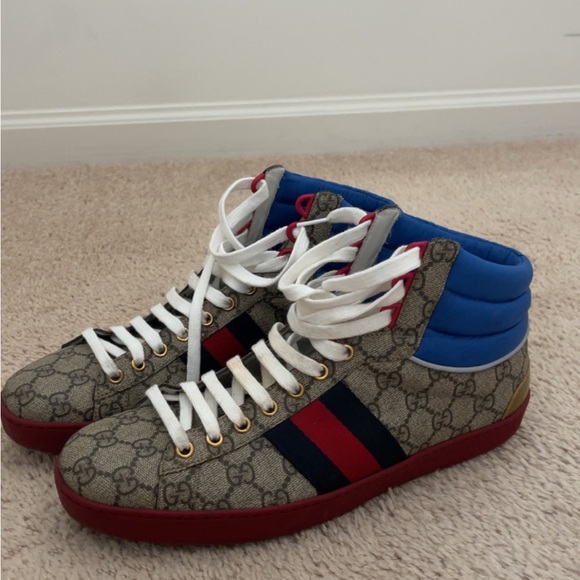 Gucci Monogram High-Tops with Red and Blue Highlights
